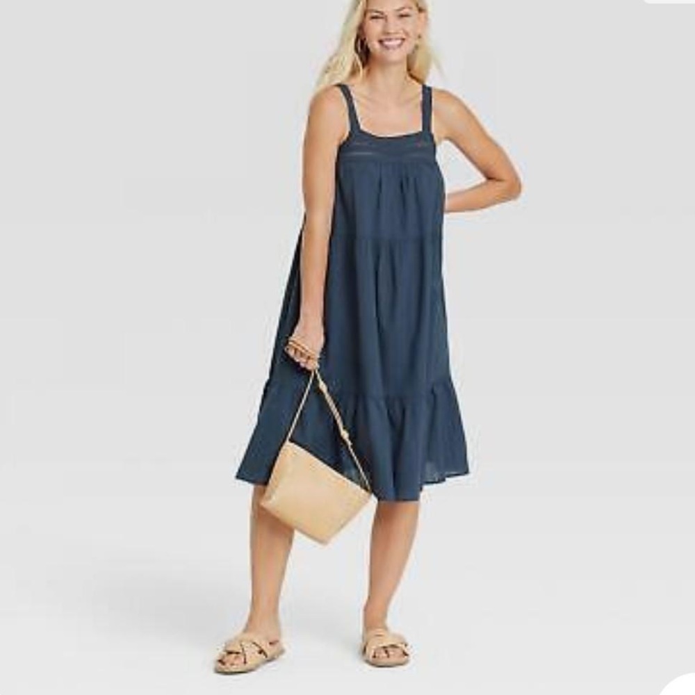 Women's Sleeveless Crochet Trim Dress - Universal Thread Navy Blue Size XS